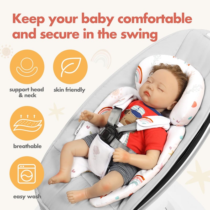 UPPERKIDS Mamaroo Infant Insert Compatible with 4moms Mamaroo & RockaRoo Swing, Mamaroo Newborn Insert with Enlarged Head & Body Support Cushion, Reversible Design, Breathable Soft Fabric with Rainbow - Image 2